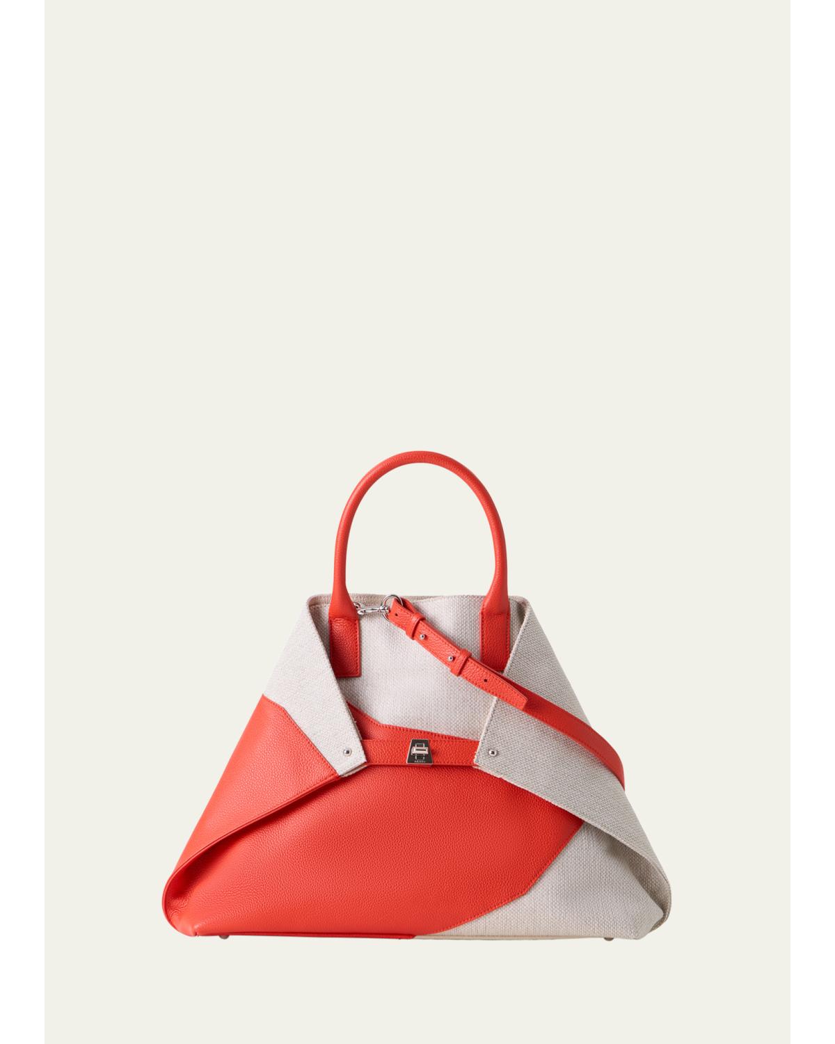 AI Medium Leather & Canvas Top-Handle Bag