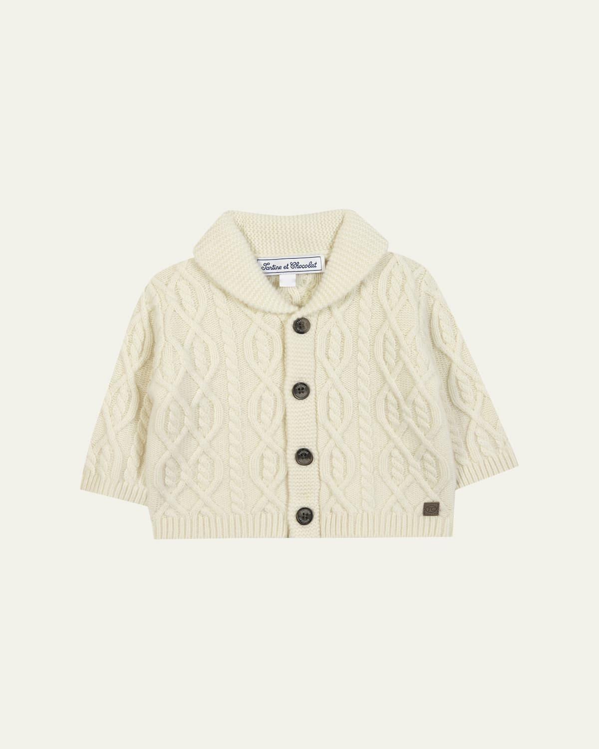 Tartine Et Chocolat Kids' Boy's Cable-knit Wool Cardigan In White