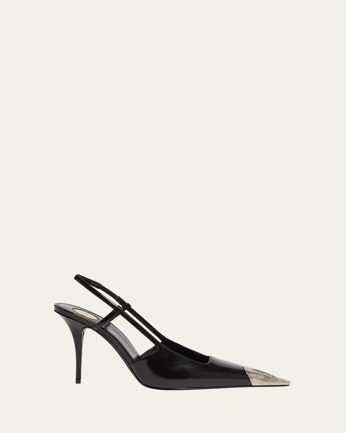 Saint Laurent Jeanne Slingback Pumps In Glazed Leather With Metal Toe Shoes In Black