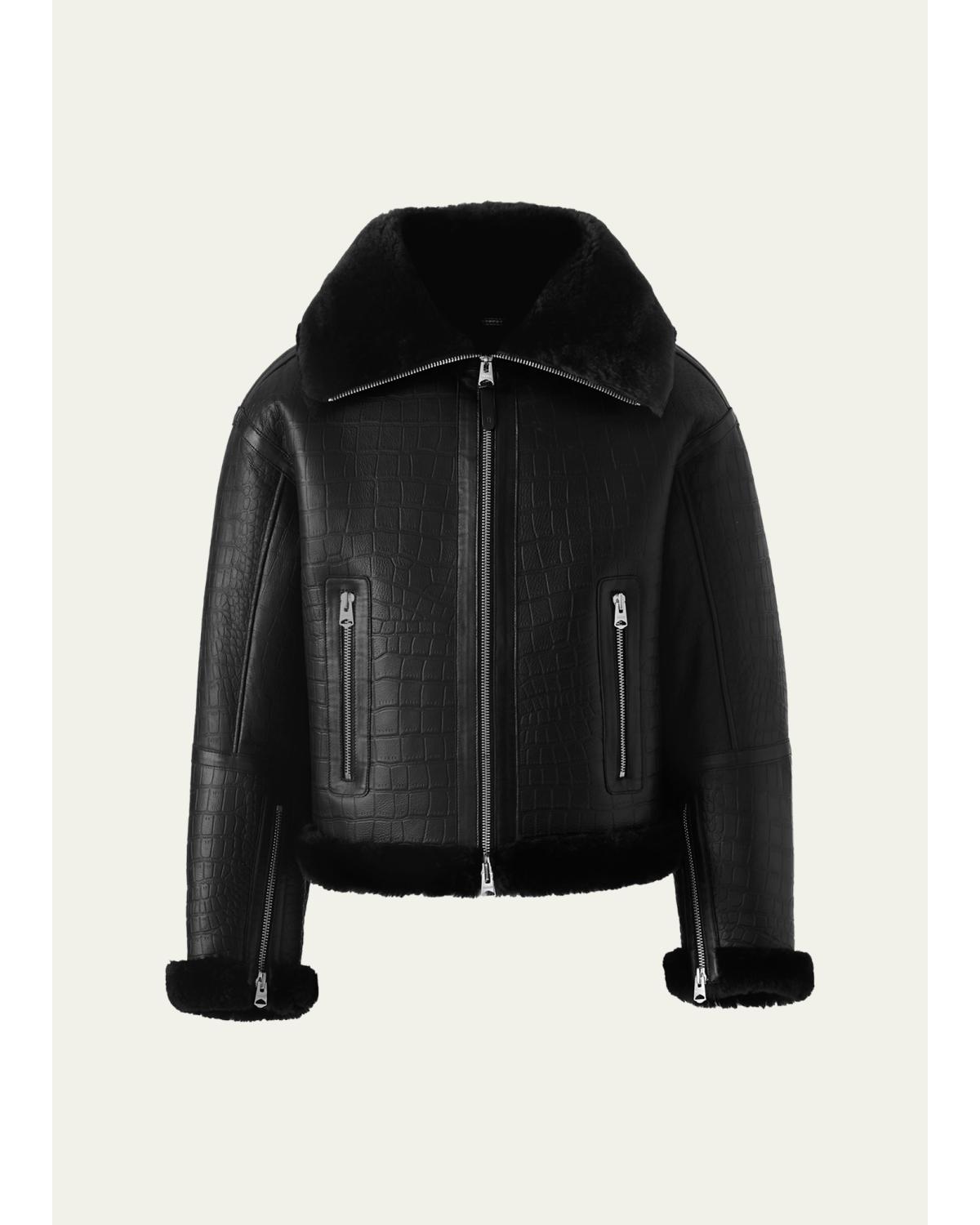 Men'S Memphis Croc-Effect Oversized Shearling Jacket