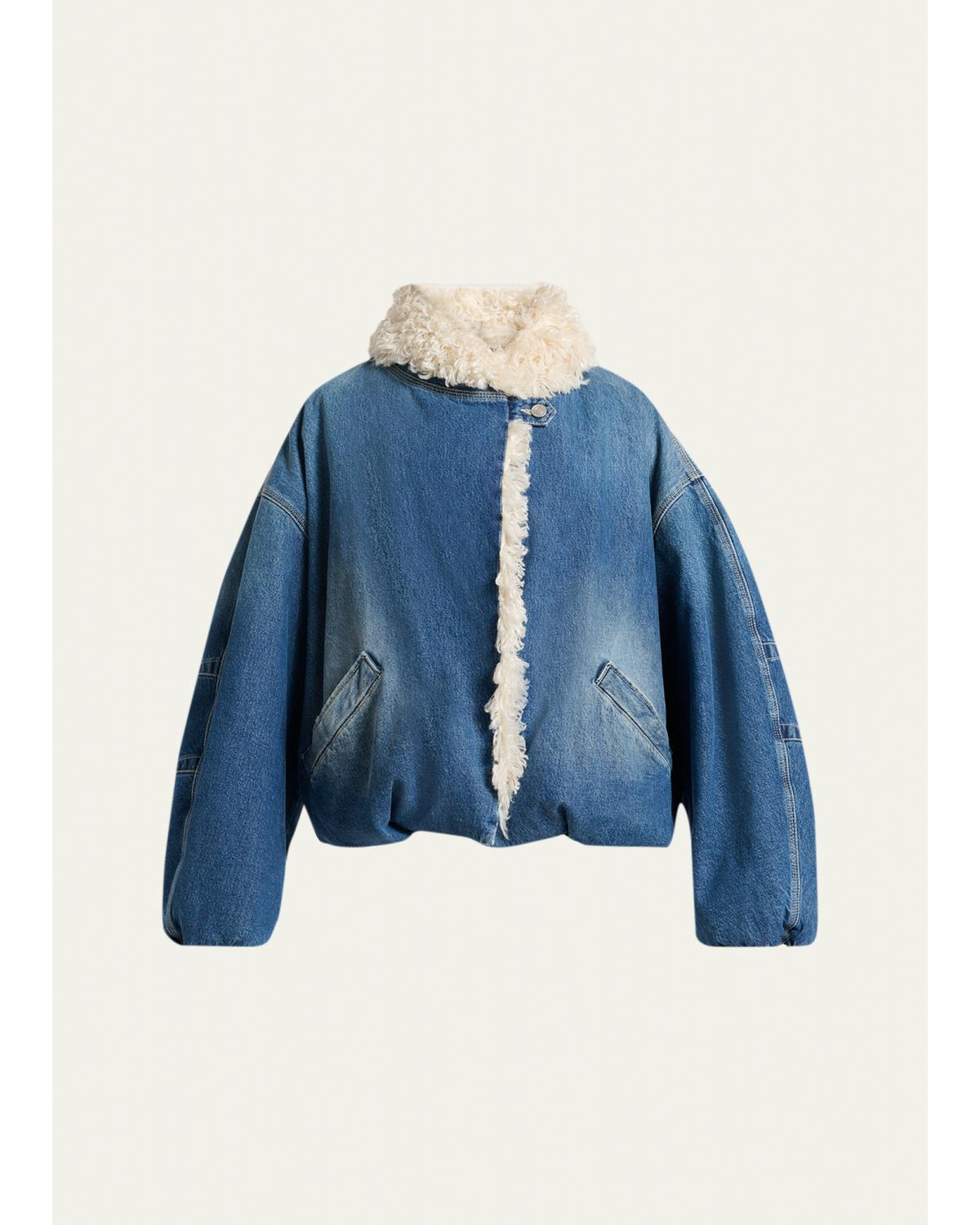 Charone Short Denim Jacket with Faux Fur Trim