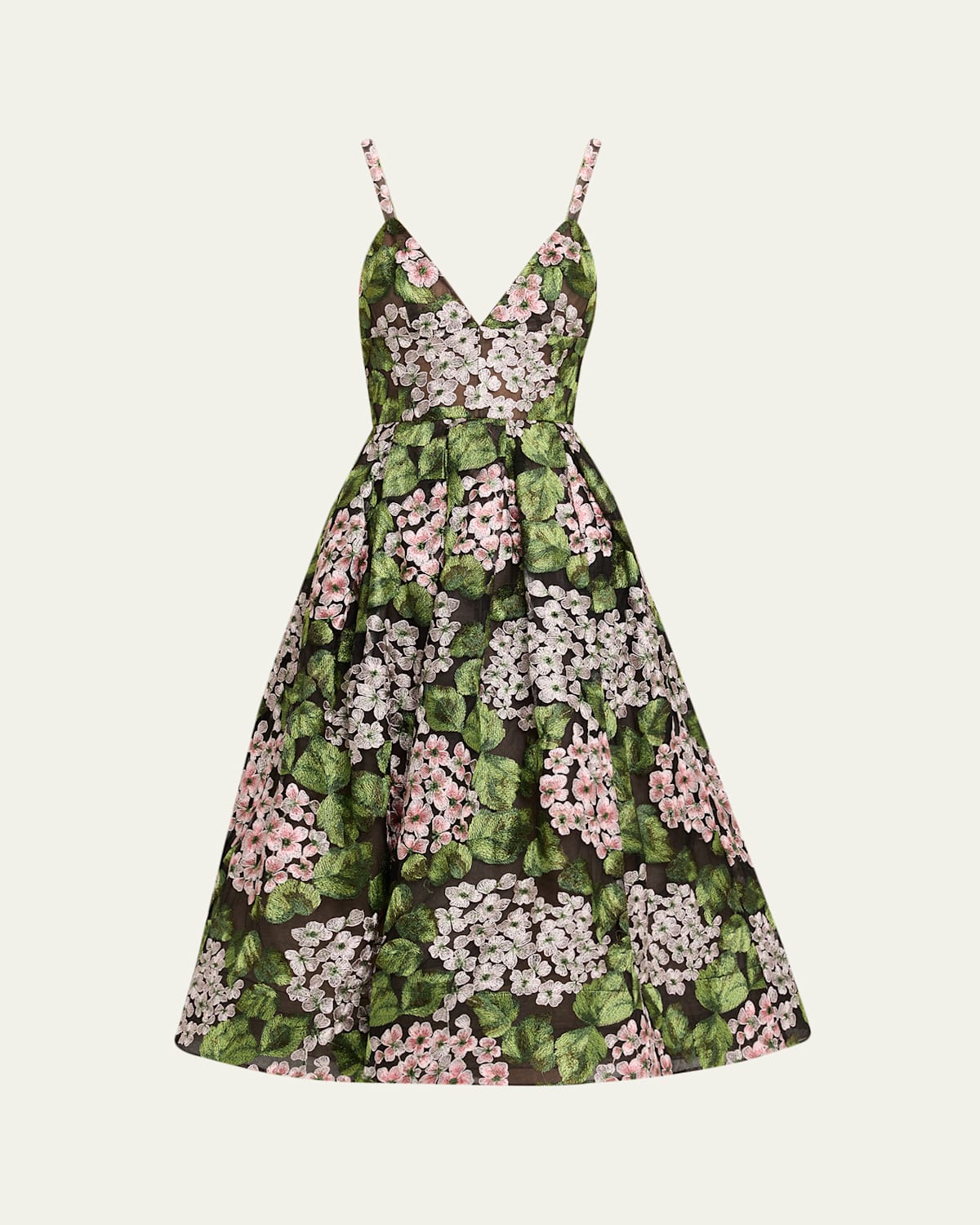 Bronx And Banco Eden Pleated Floral-embroidered Midi Dress In Green