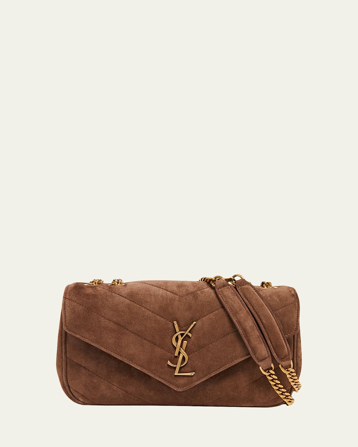 Saint Laurent Loulou Small Ysl Shoulder Bag In Matelasse Suede In Brown