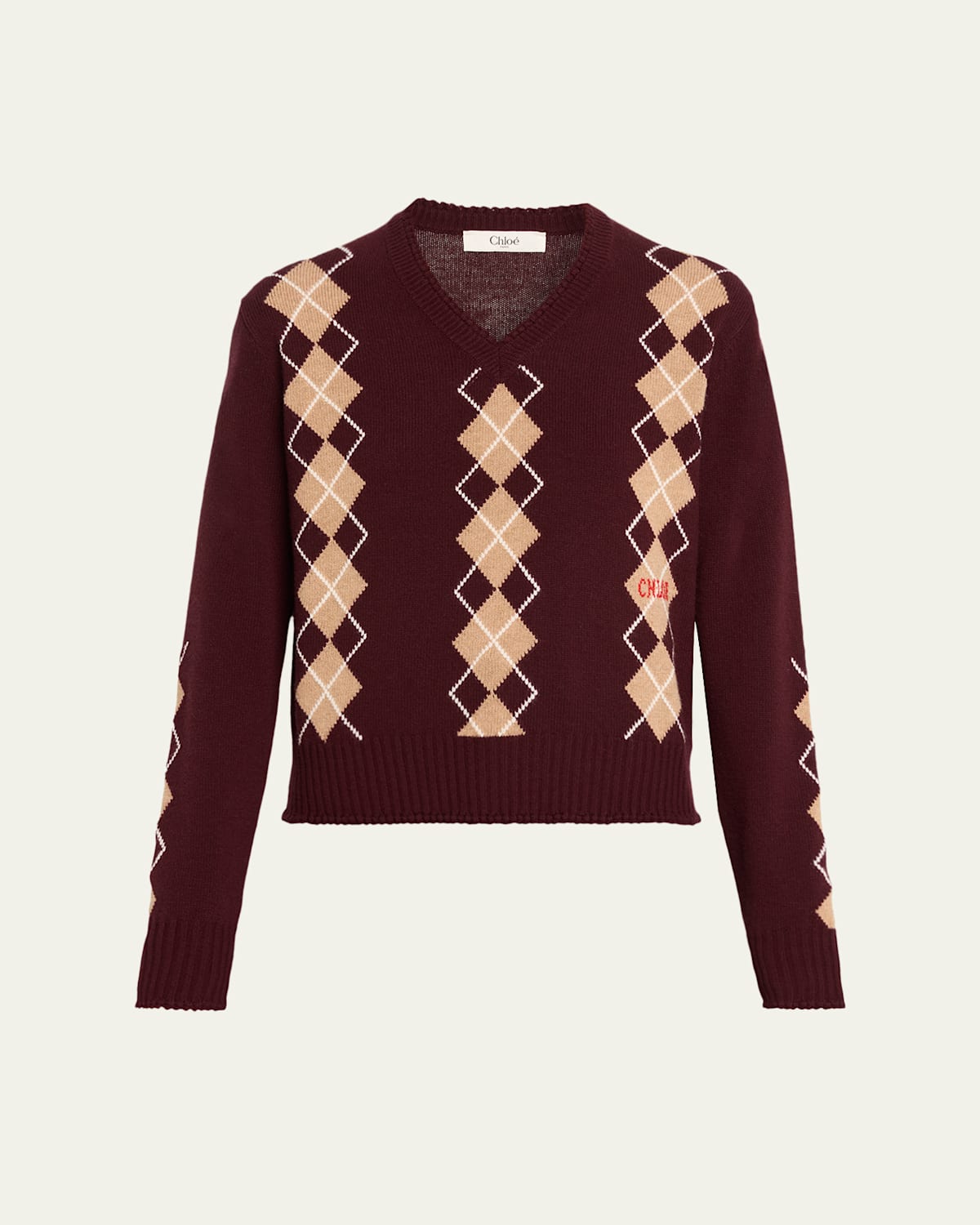 Chloé Chloe Argyle-intarsia Wool And Cashmere-blend Jumper In Burgundy