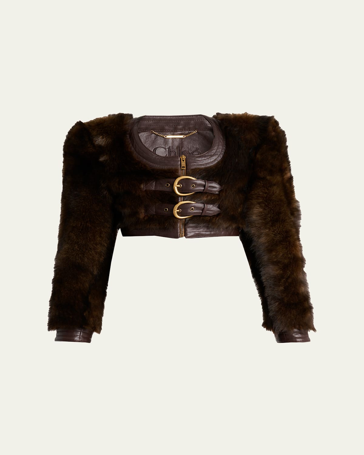 Chloé Shearling And Leather Ultra-cropped Top Coat In Black