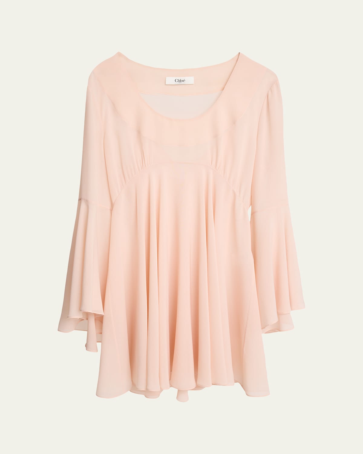Chloé Silk Georgette Flare-sleeve Mini Dress In Brown