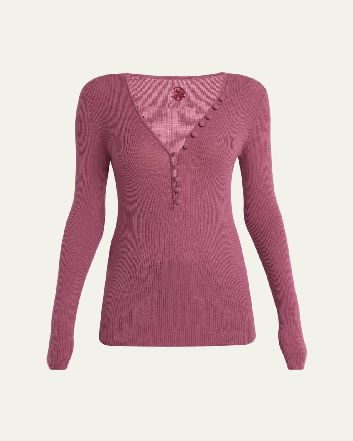 Chloé Ribbed Wool Henley In Pink