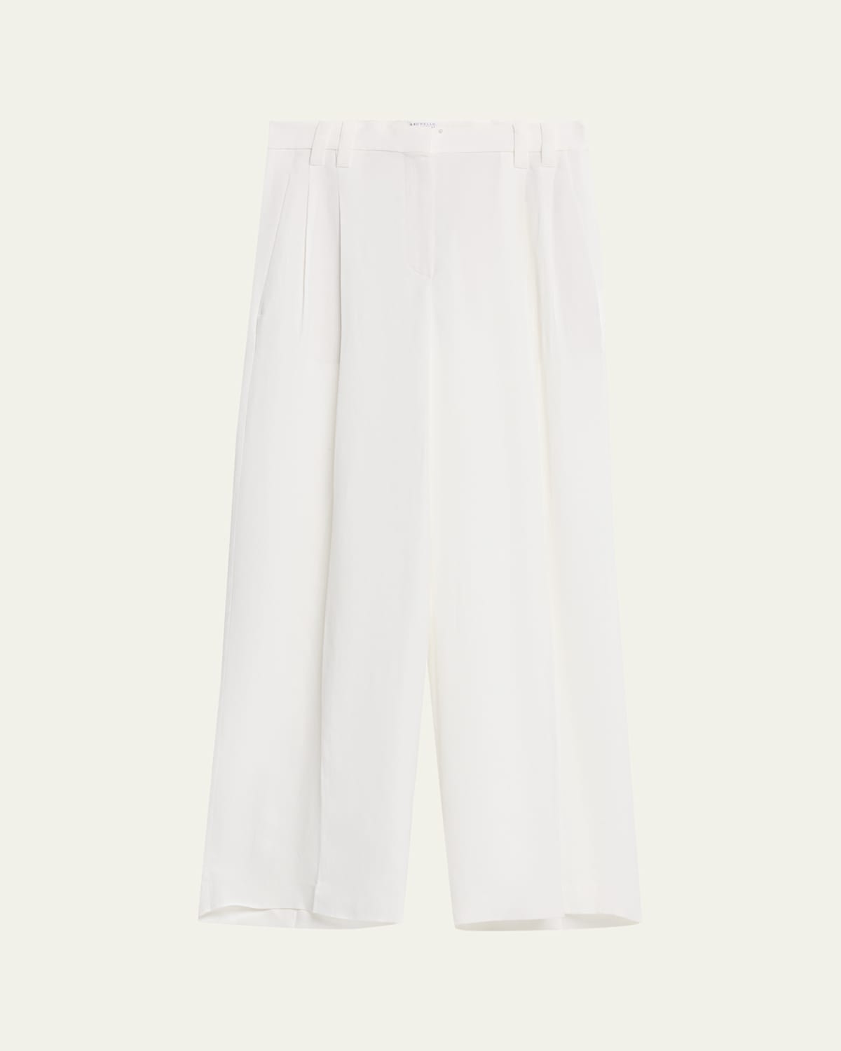 Brunello Cucinelli Monili-trim Linen Gabardine Wide-leg Pants In White