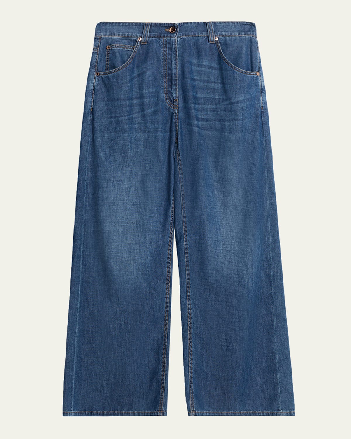 Brunello Cucinelli Lightweight Denim Wide-leg Jeans With Monili Trim In Blue
