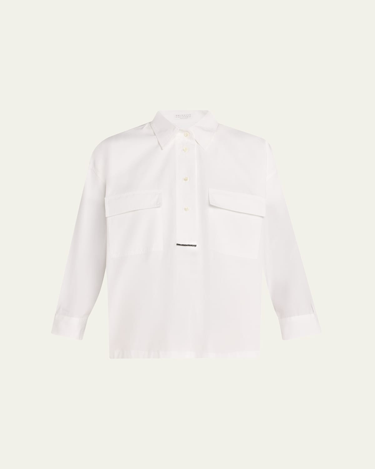 Brunello Cucinelli Monili-trim Matte Poplin Button-down Shirt In Animal Print