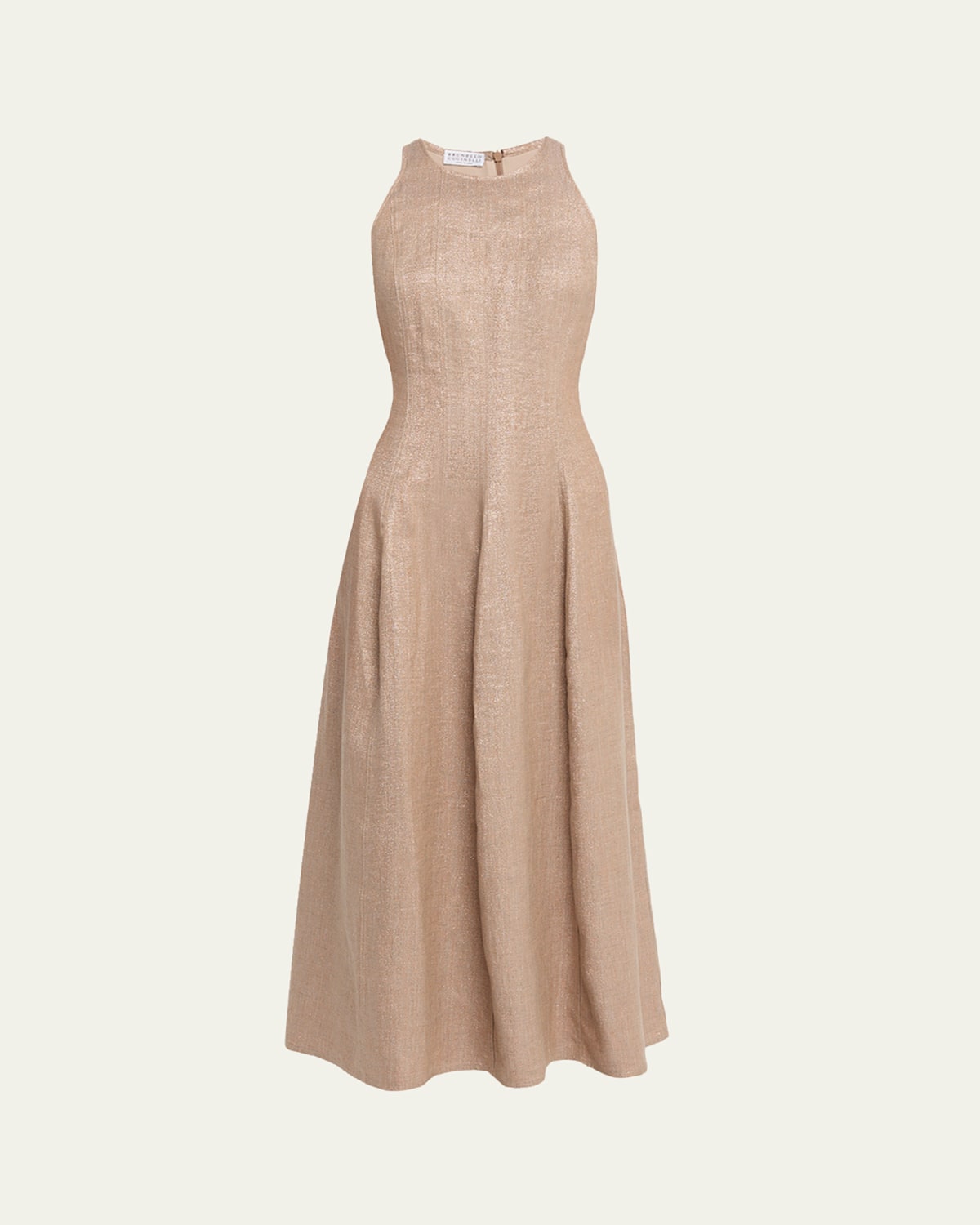Brunello Cucinelli Metallic Linen Sleeveless Ankle Dress In Pink