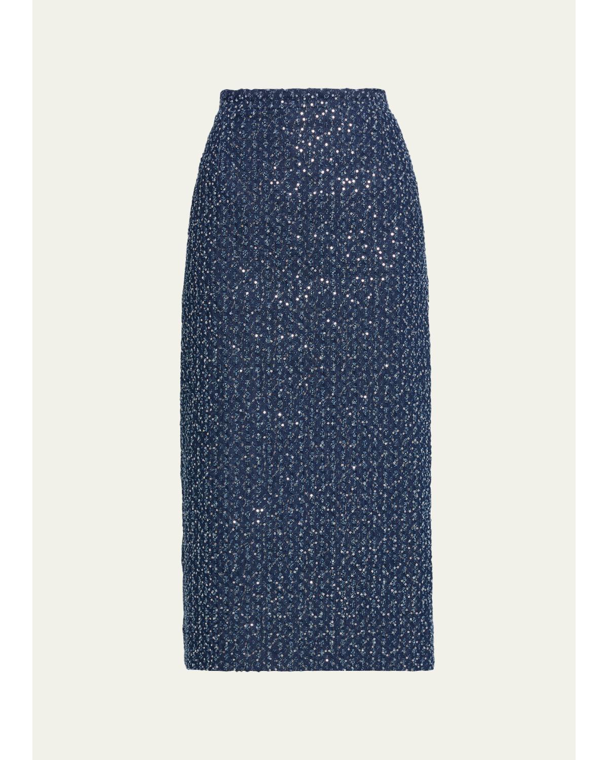 Sequin Straight Cotton Midi Skirt