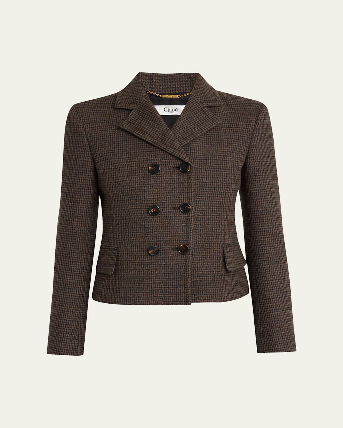 Chloé Houndstooth Wool Top Coat In Brown