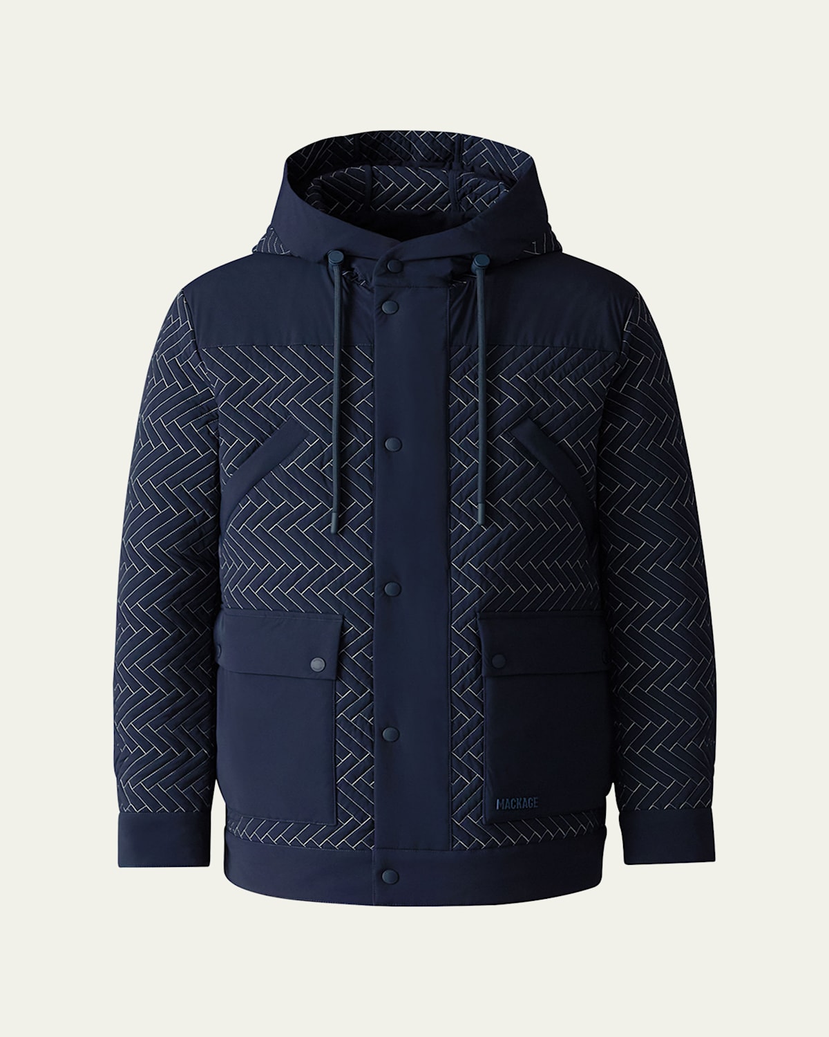 Mackage Men's Thiago Chevron Quilted Down Hooded Jacket In Blue