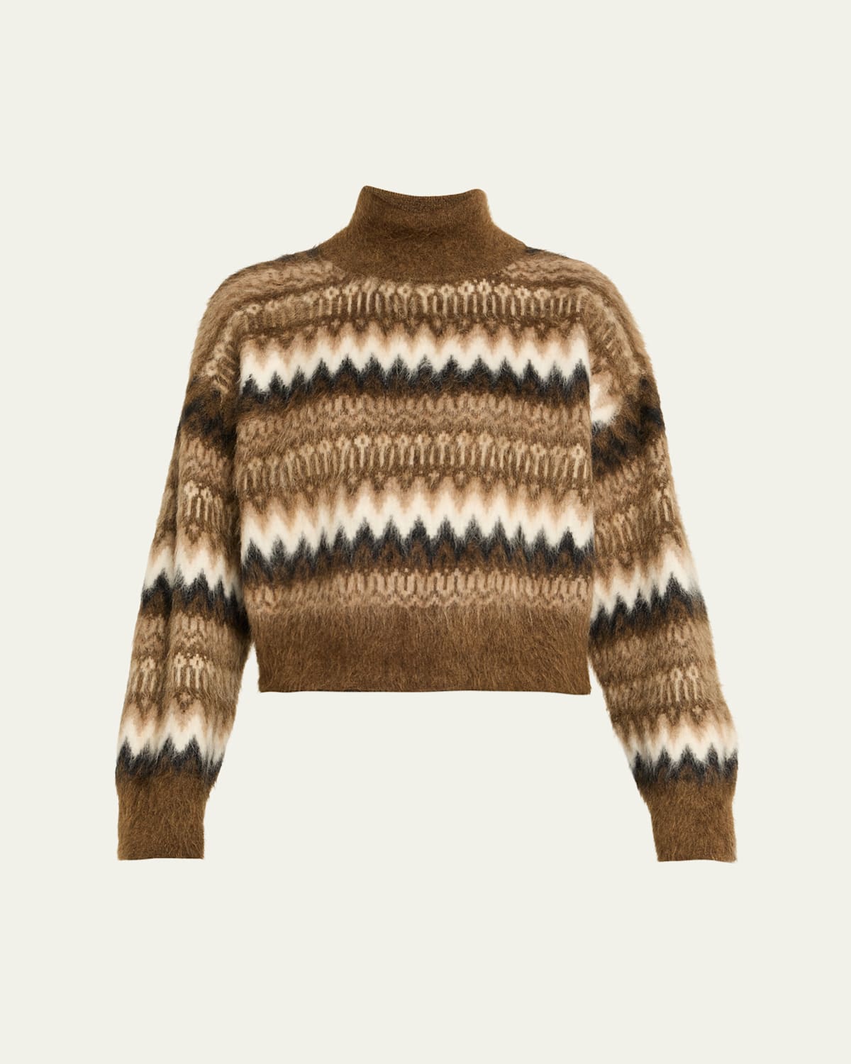 Brunello Cucinelli Fair Isle Mohair Turtleneck Sweater In Brown