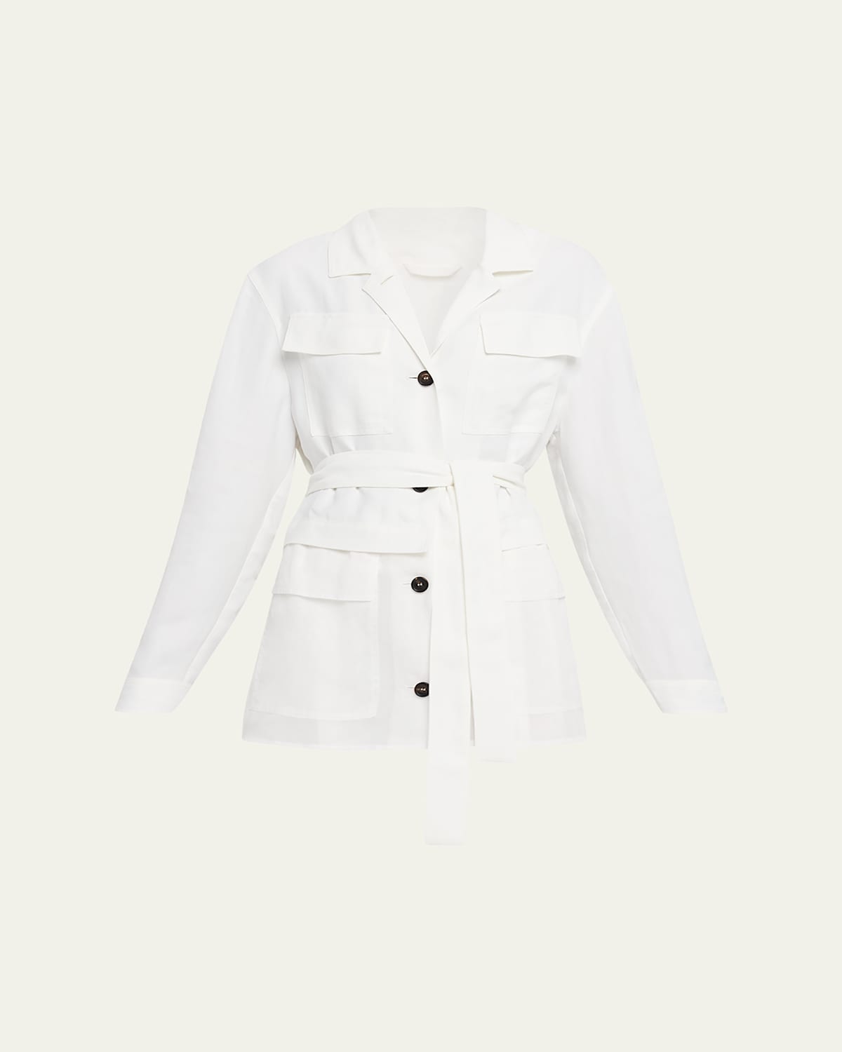 Brunello Cucinelli Mixed-media Belted Safari Jacket In Neutral