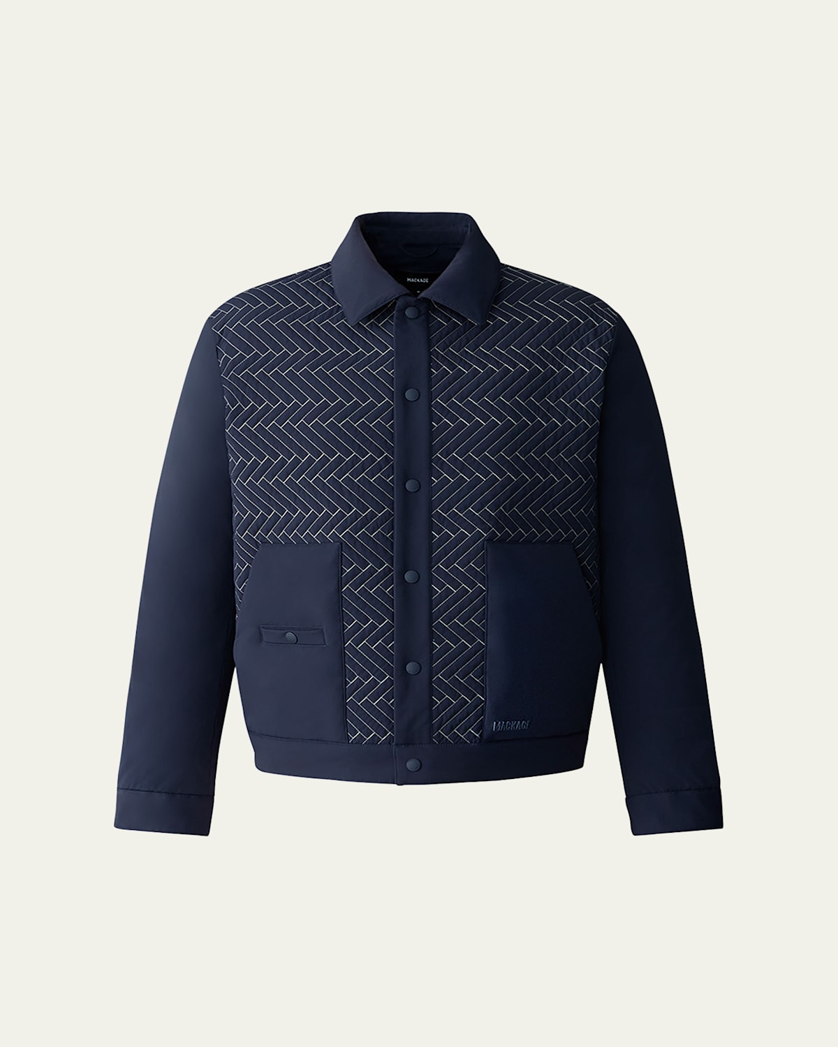 Mackage Men's Maxwell Chevron Quilted Down Shirt Jacket In Blue