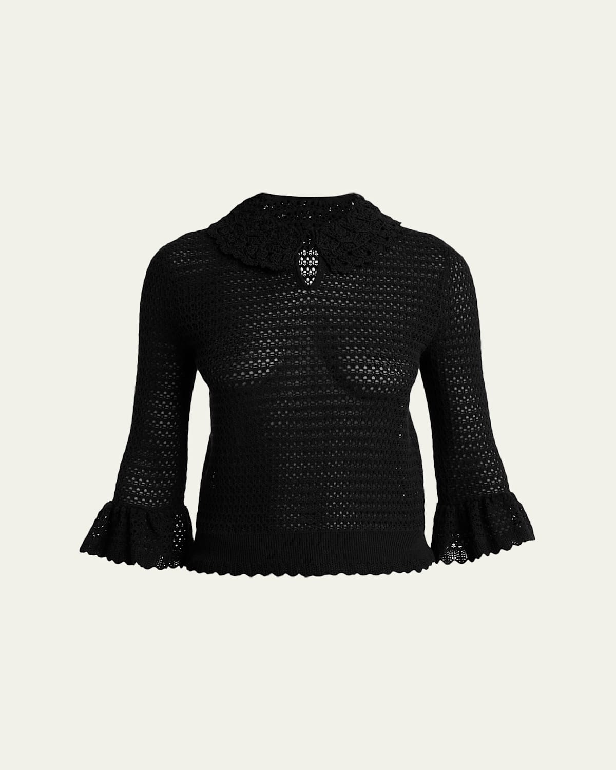 Chloé Lace Crochet Wool-blend Blouse In Black