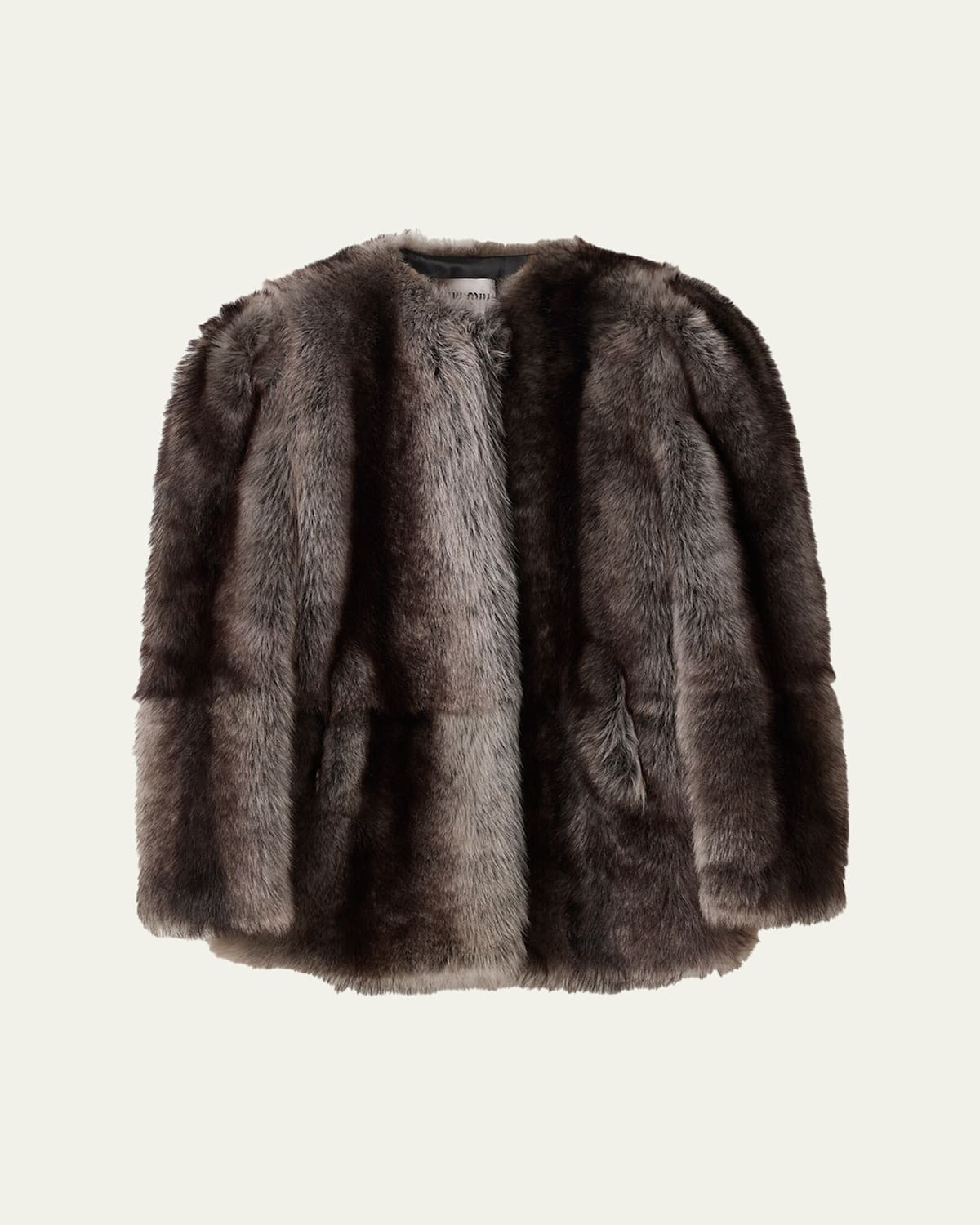 Miu Miu Puff-sleeve Lamb-shearling Collarless Coat In Black