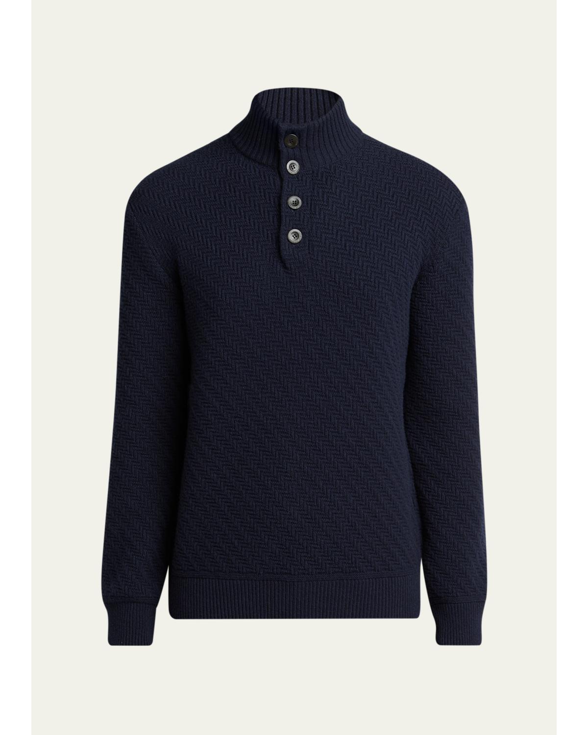 Men'S Chevron Cashmere Half-Placket Sweater