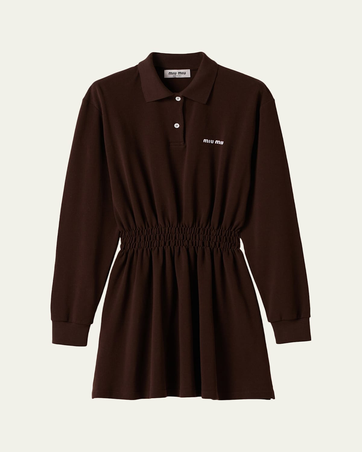 Miu Miu Long-sleeve Mini Polo Shirtdress In Brown