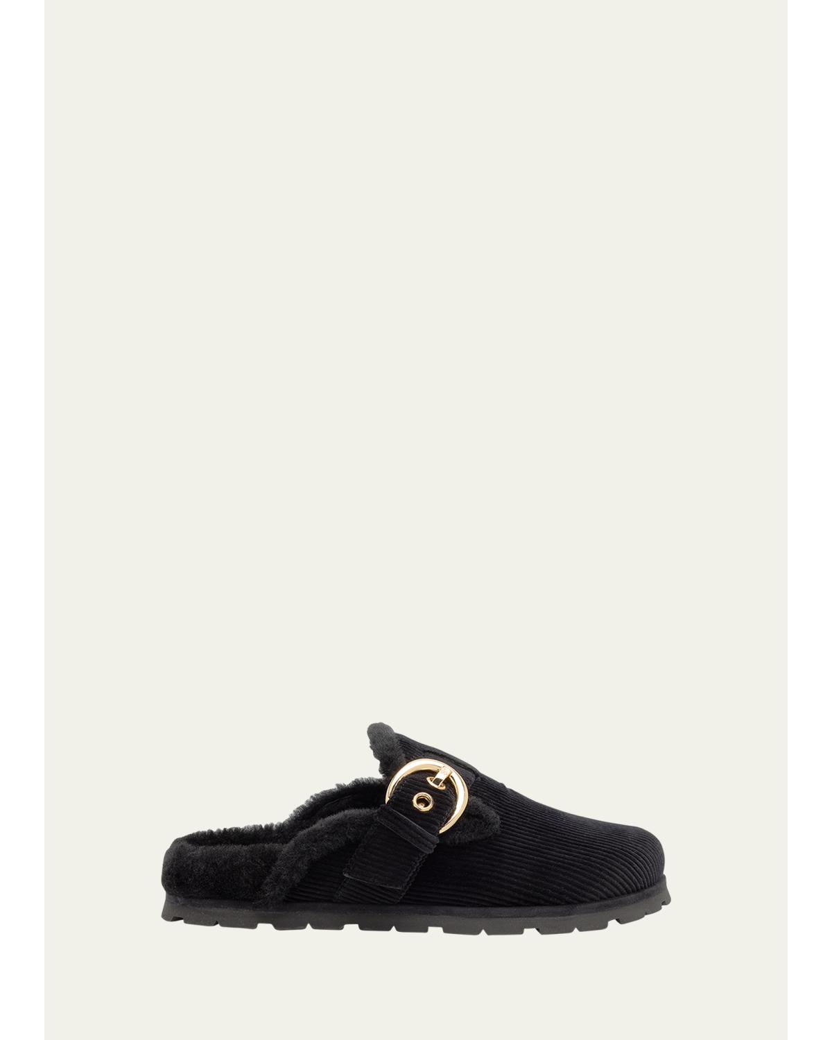 Chrystie Shearling-Lined Corduroy Mules