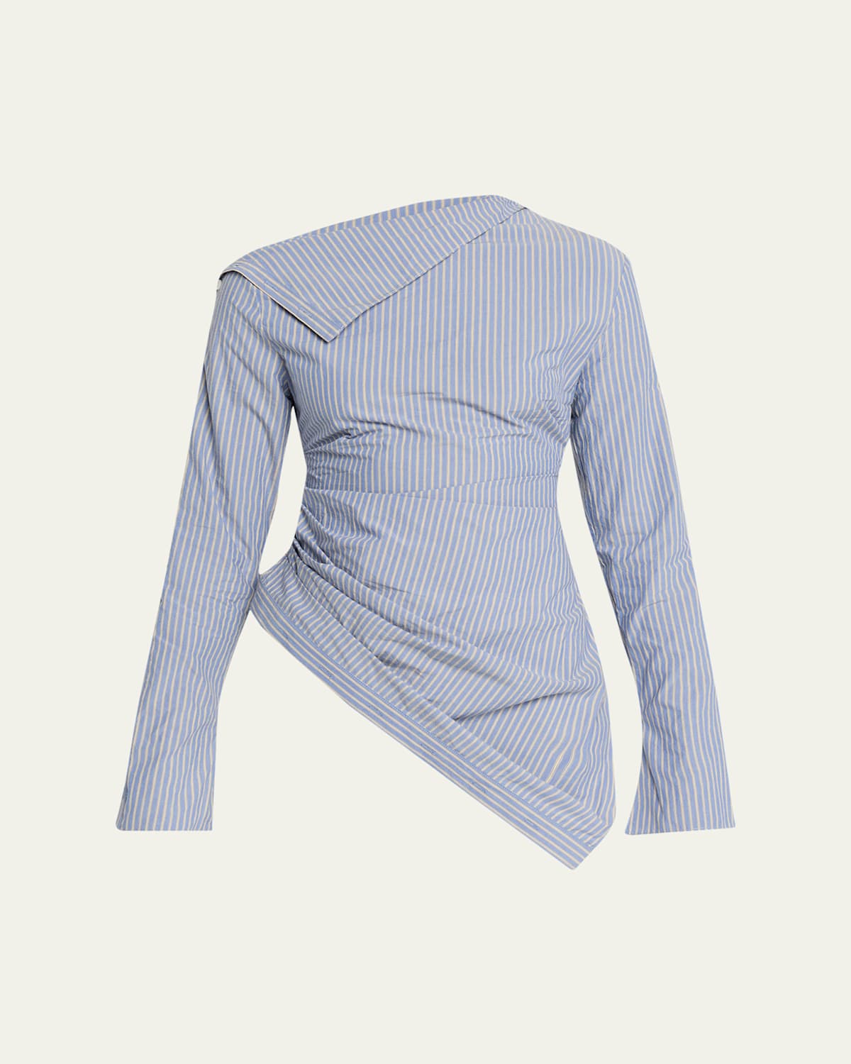 Jane Wade Asymmetric Pinstripe Button-sleeve Blouse In Blue