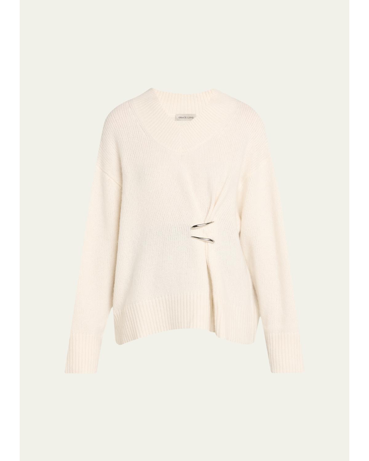 Claw-Embellished Cashmere V-Neck Sweater