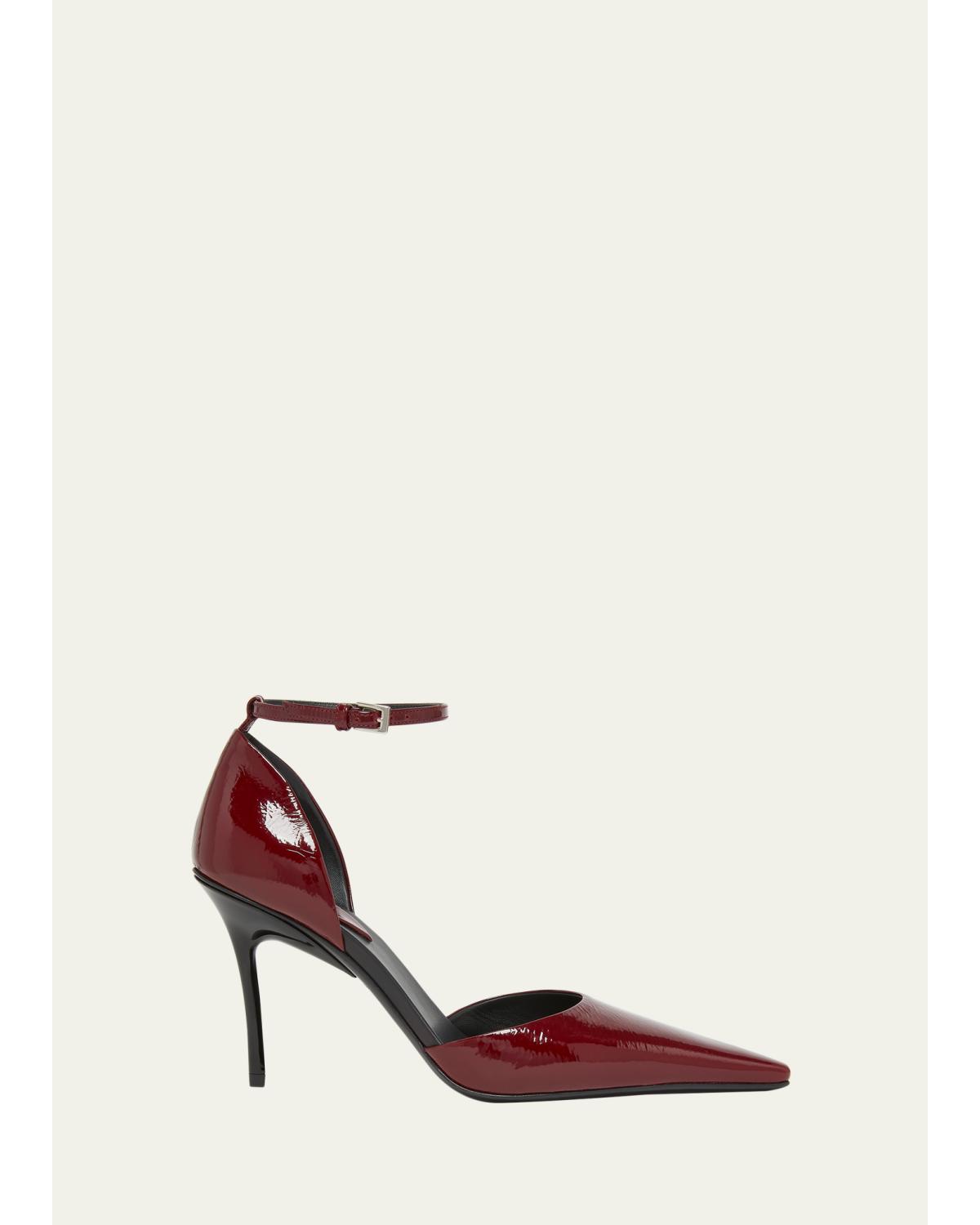 90Mm D'Orsay Shiny Leather Ankle-Strap Pumps