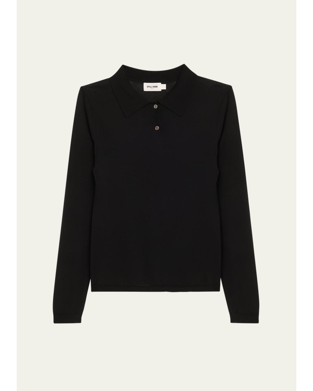 Fine-Knit Polo Sweater