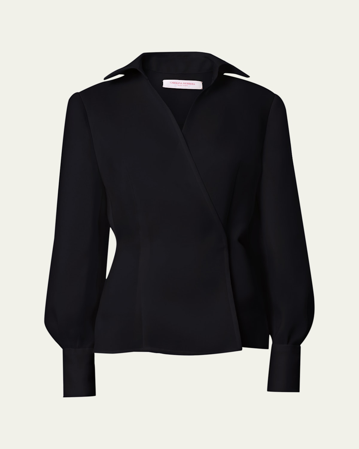 Carolina Herrera Long-sleeve Silk Wrap Blouse In Black