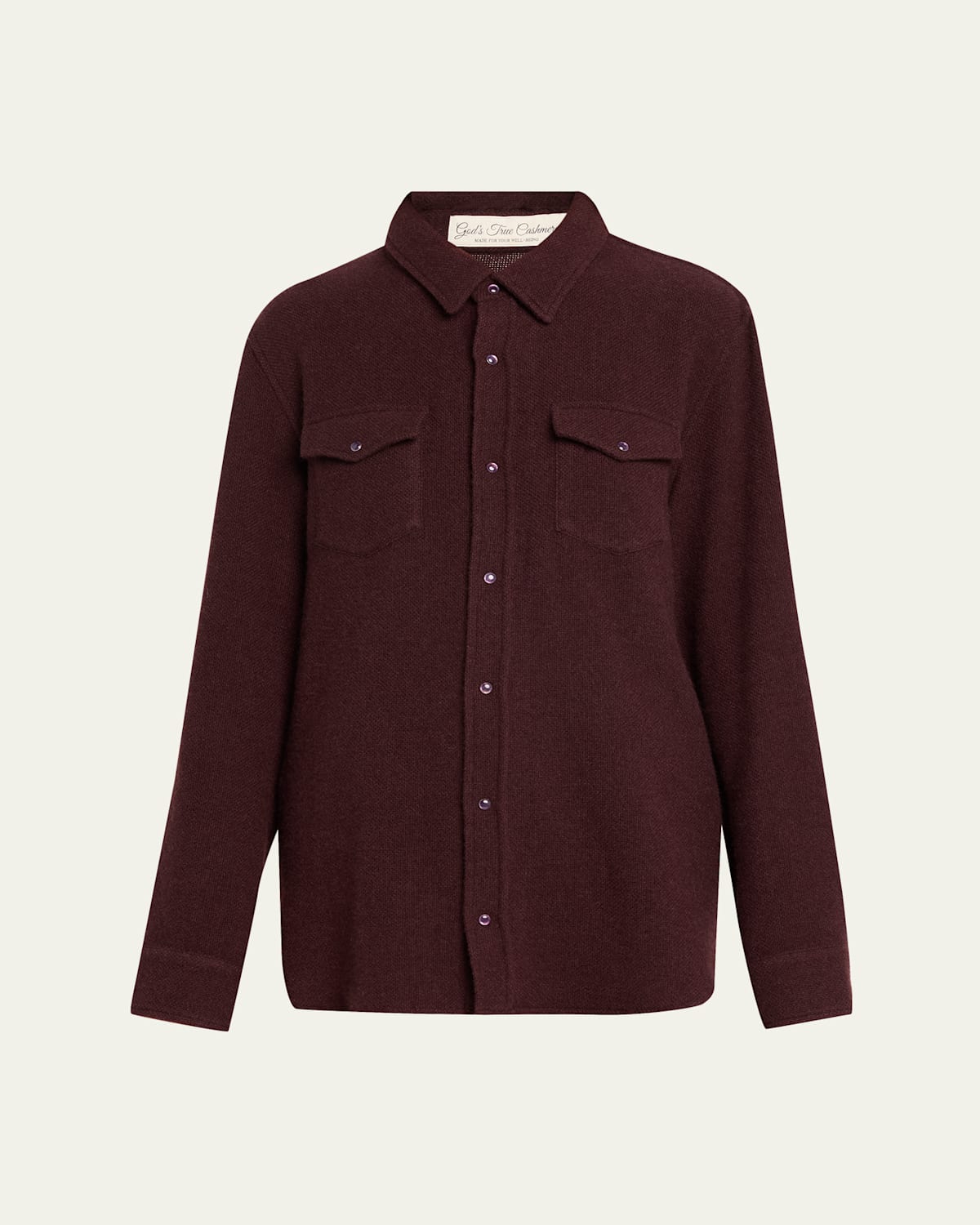 God's True Cashmere Claret Solid Cashmere Button-down Shirt
