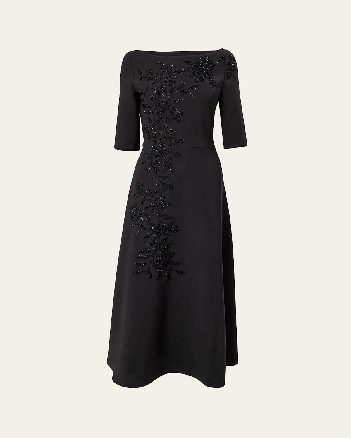 Carolina Herrera Embroidered Boat-neck Midi Dress In Black
