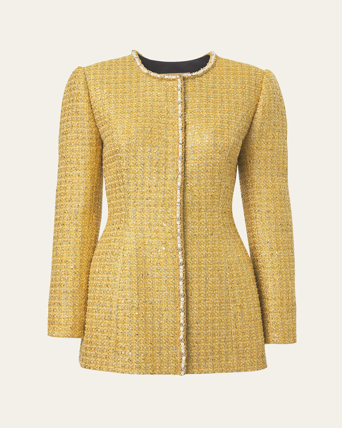 Carolina Herrera Embellished Collarless Longline Top Coat In Yellow