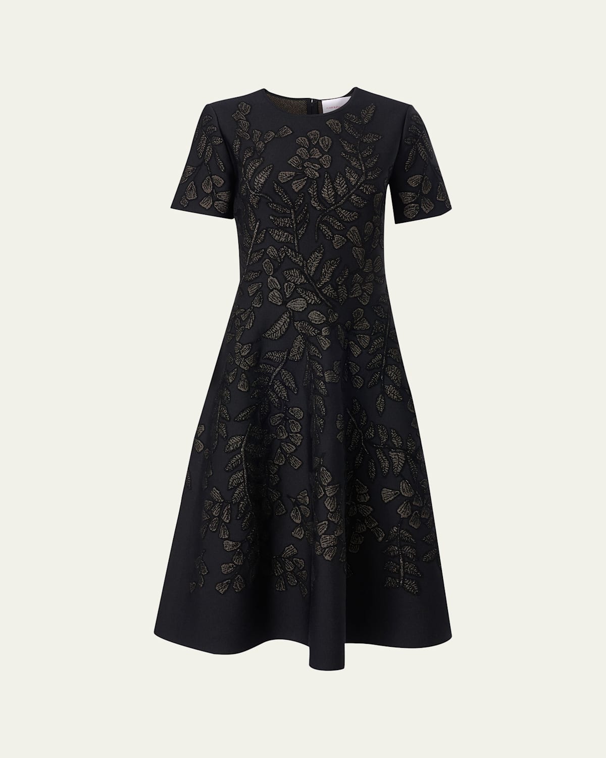 Carolina Herrera Gold-leaf Jacquard Midi Dress In Black