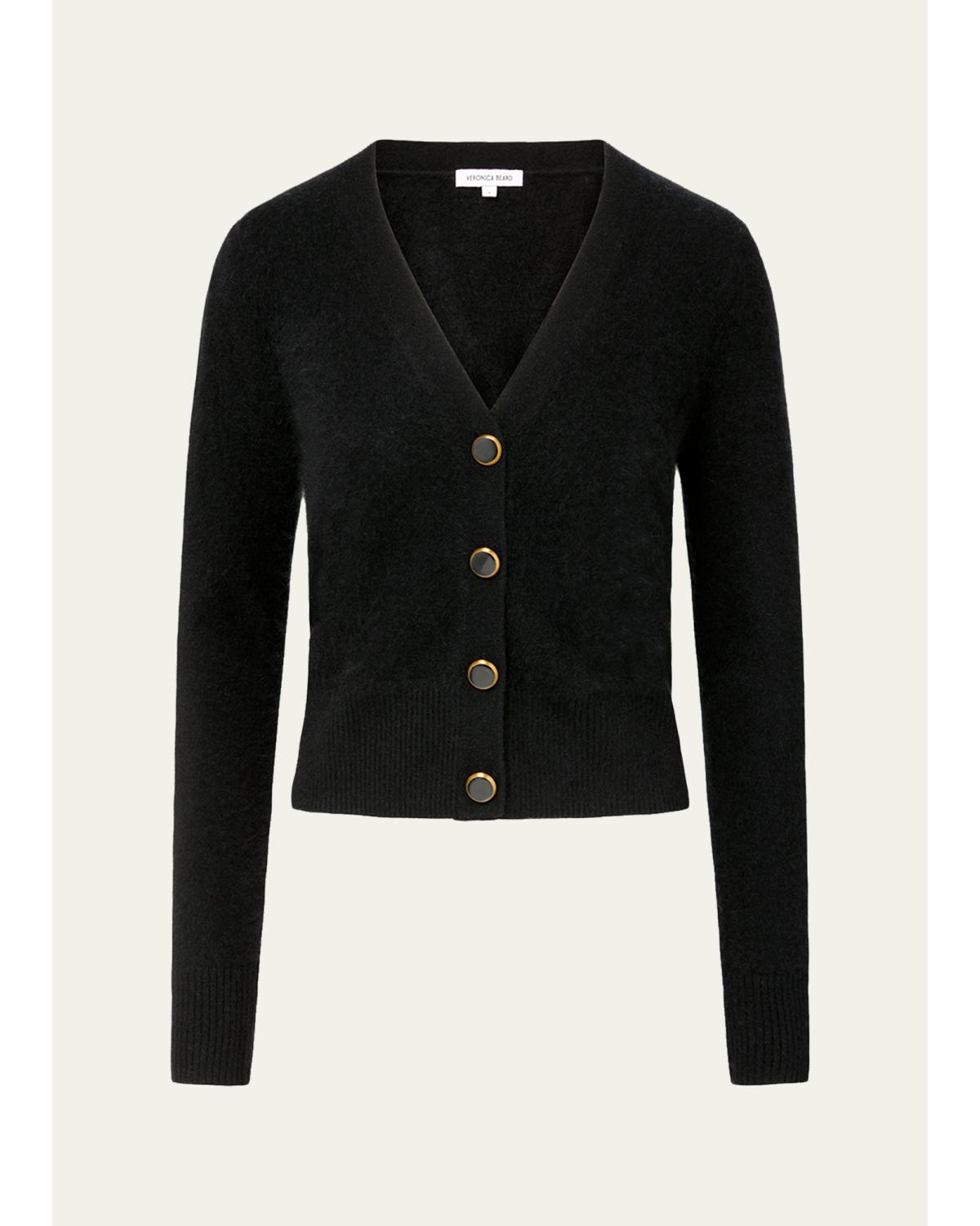 Veronica Beard Solene Brushed Cashmere Cardigan Black