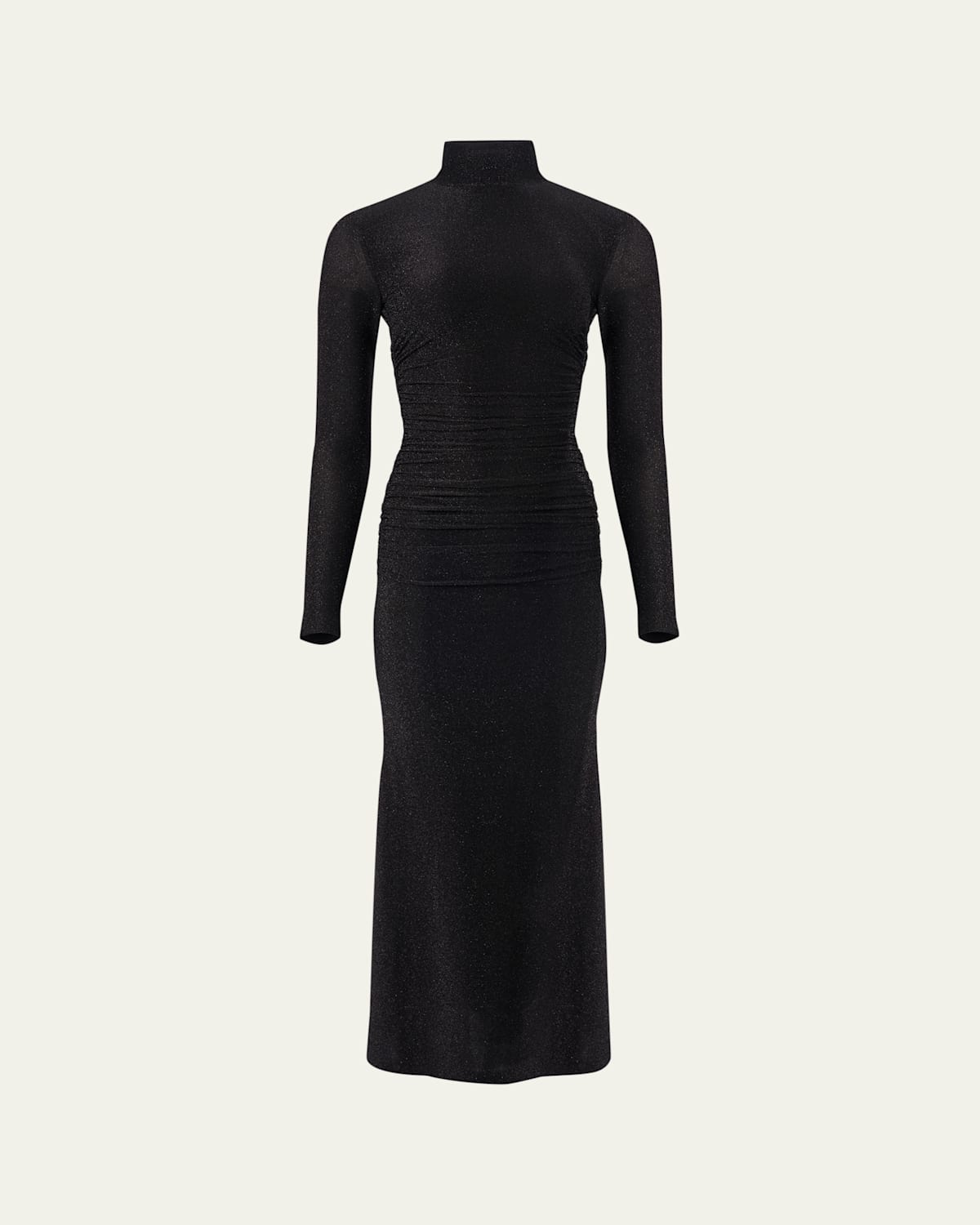 Carolina Herrera Ruched Shimmer-knit Turtleneck Midi Dress In Black