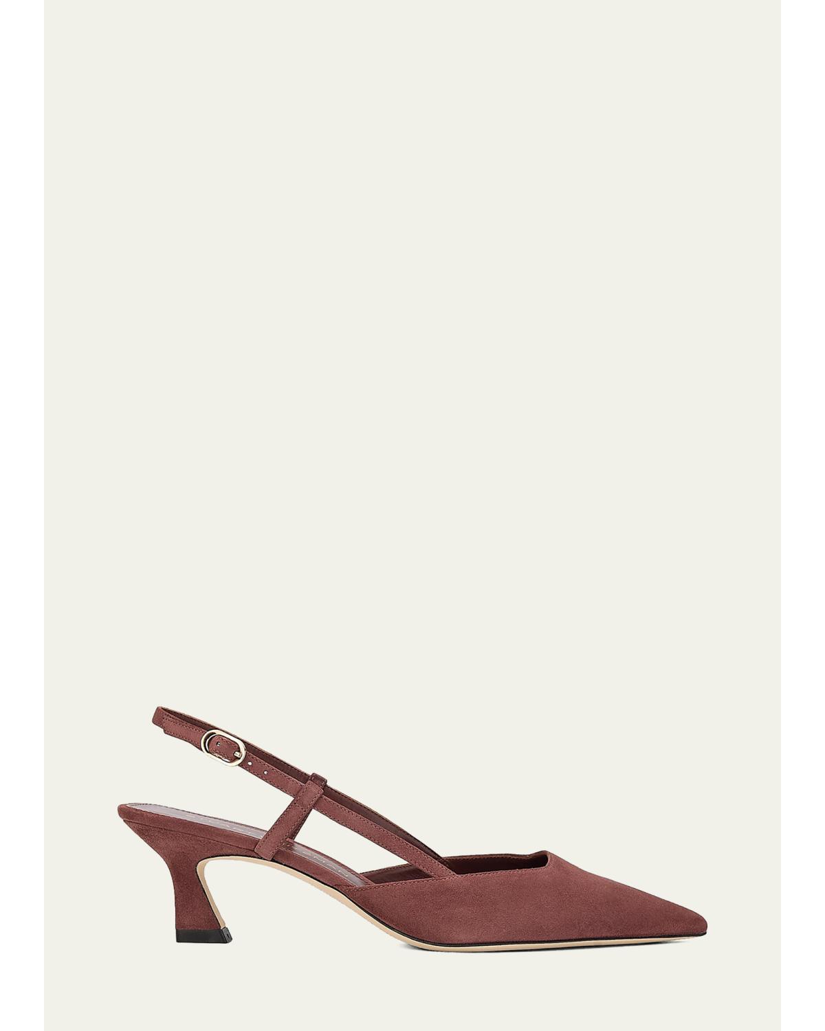 Stuart Weitzman 50mm Vinnie Suede Slingback Pumps In Brownstone