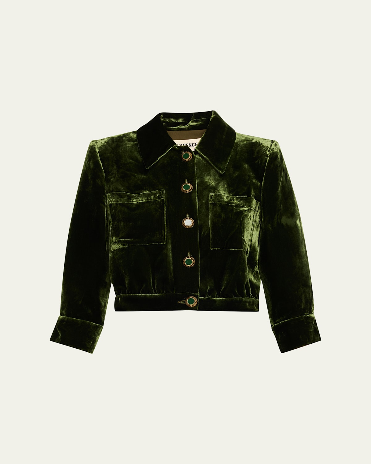 L'agence Jia Cropped Velvet Jacket In Green