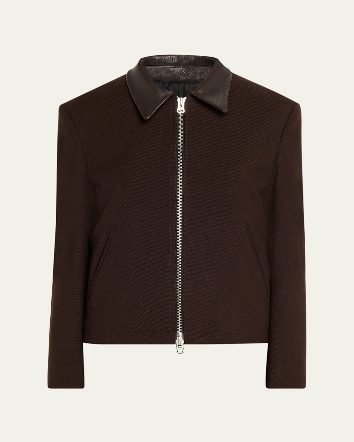 Tonywack Leather-trim Wool Jacket In Brown