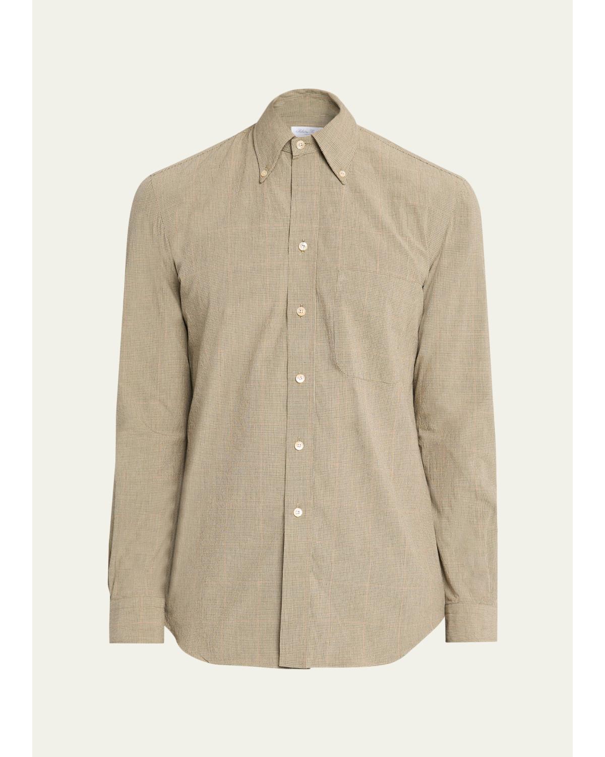 Men'S Cotton Micro-Grid Check Button-Down Shirt