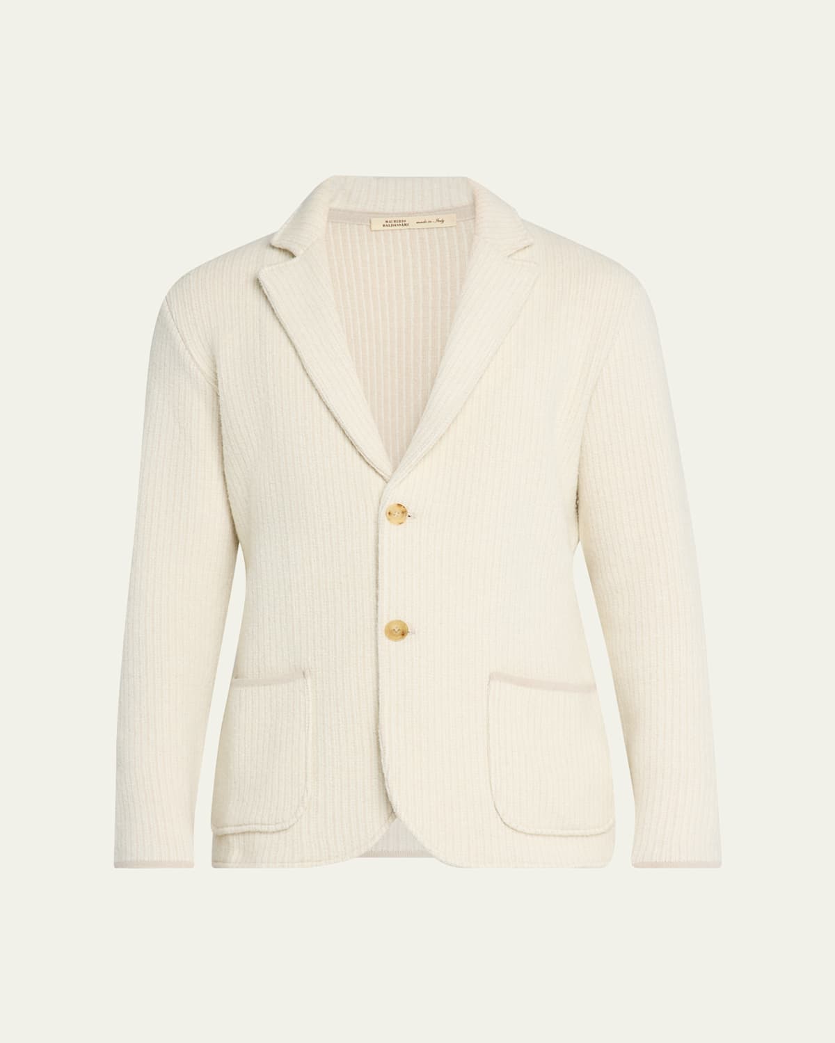 Maurizio Baldassari Men's Wool-blend Rib Contrast-trim Cardigan In White