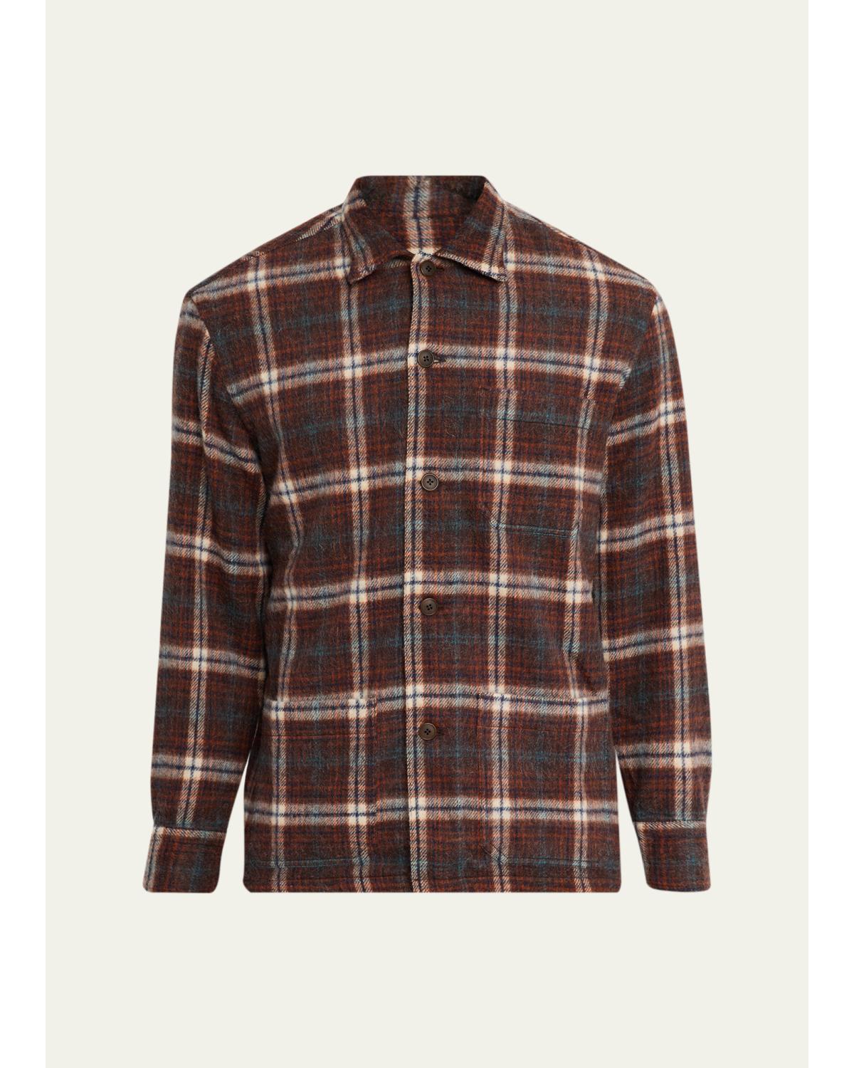 Men'S Wool And Nylon Plaid Overshirt