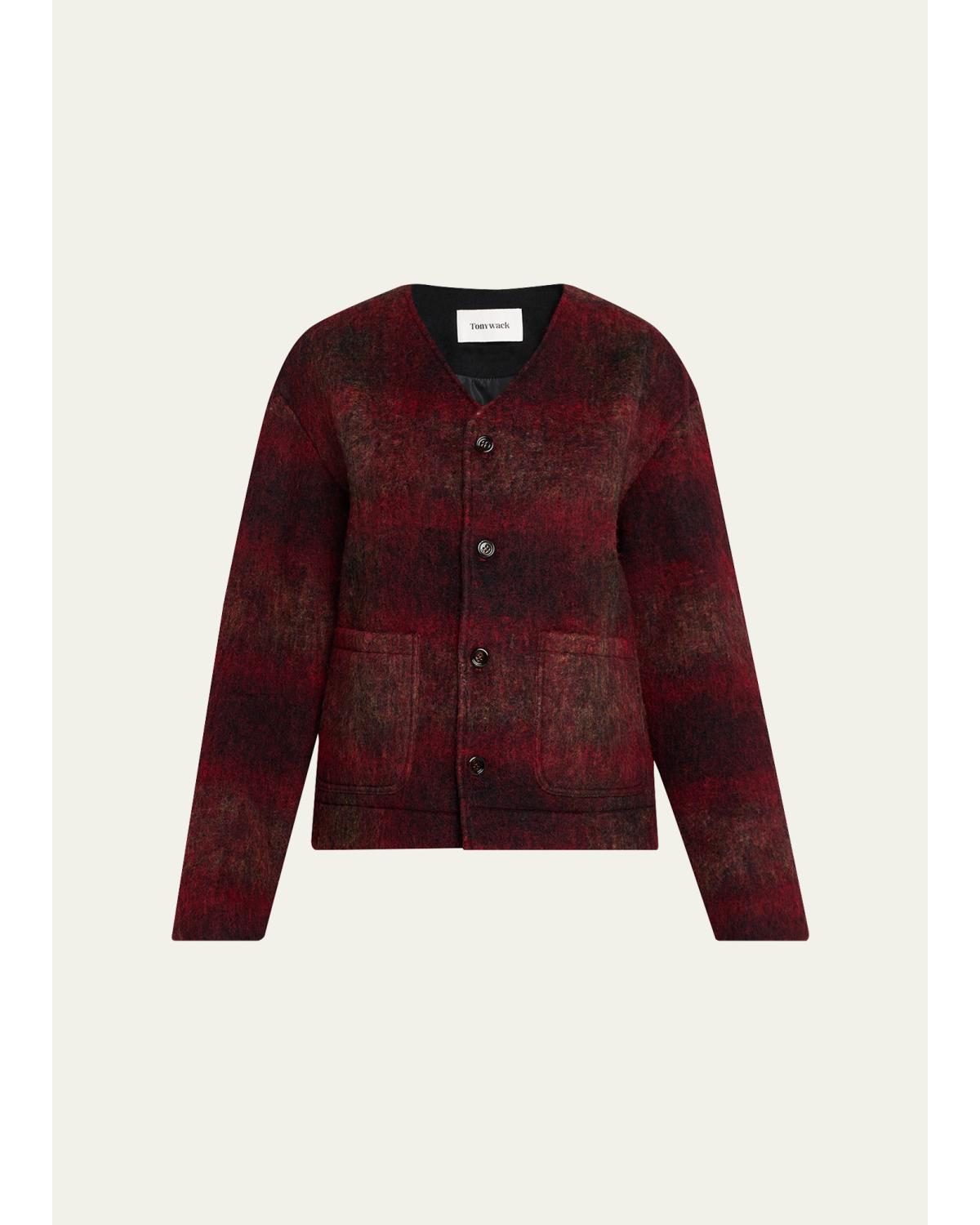 V-Neck Plaid Mohair Jacket