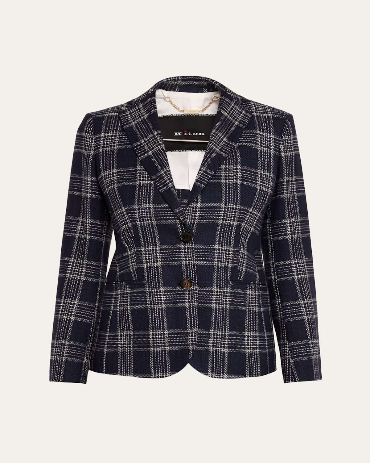 Kiton Plaid Silk-cashmere Single-breasted Jacket In Blue