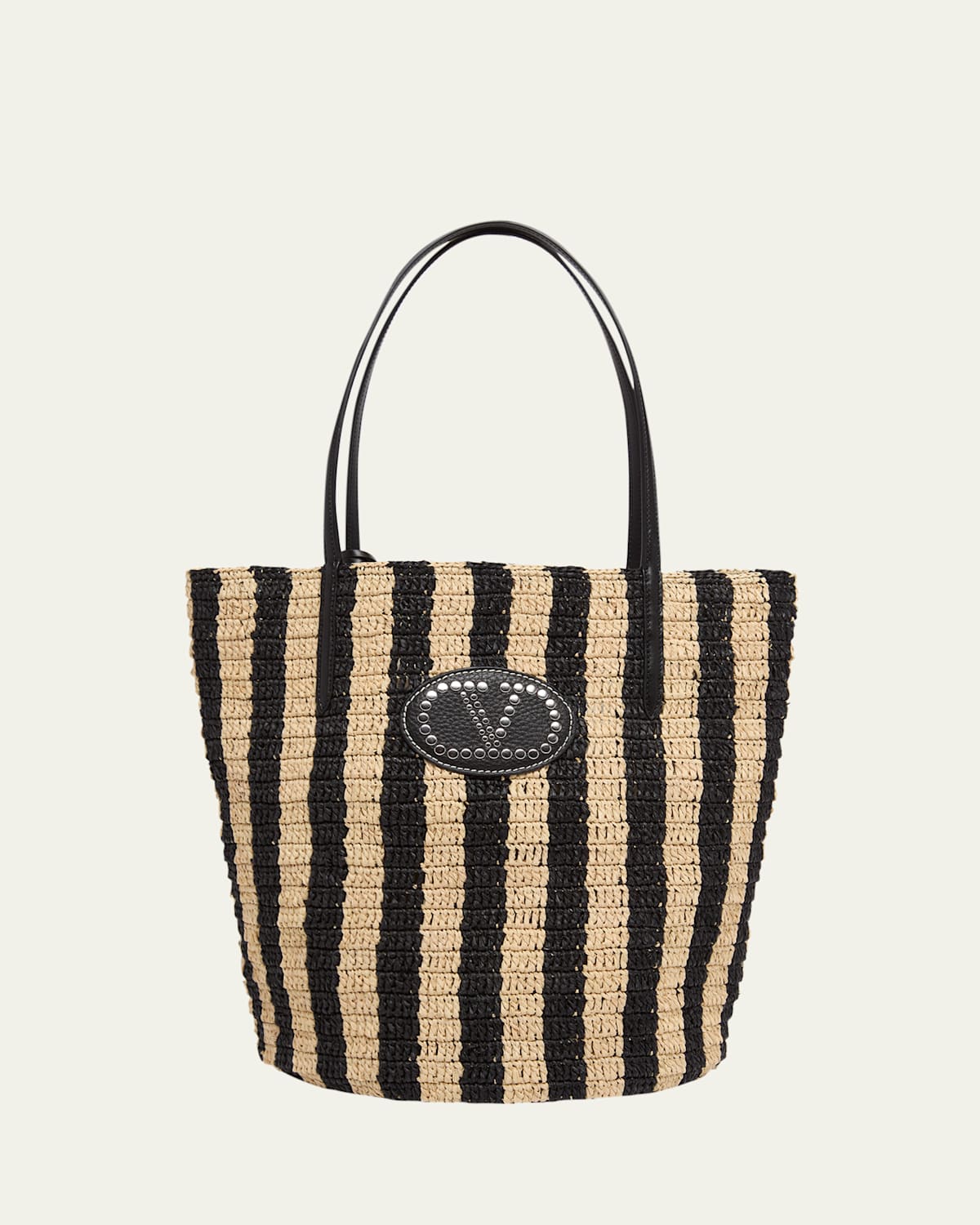 Valentino Garavani Striped Raffia Bucket Bag In Brown