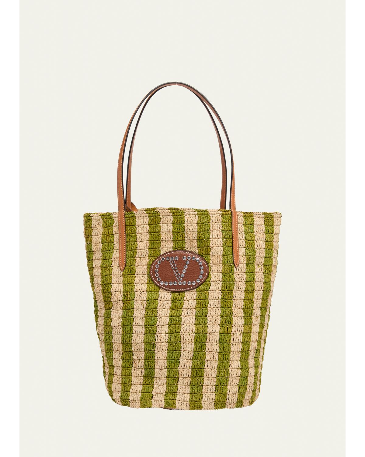 Striped Raffia Bucket Bag