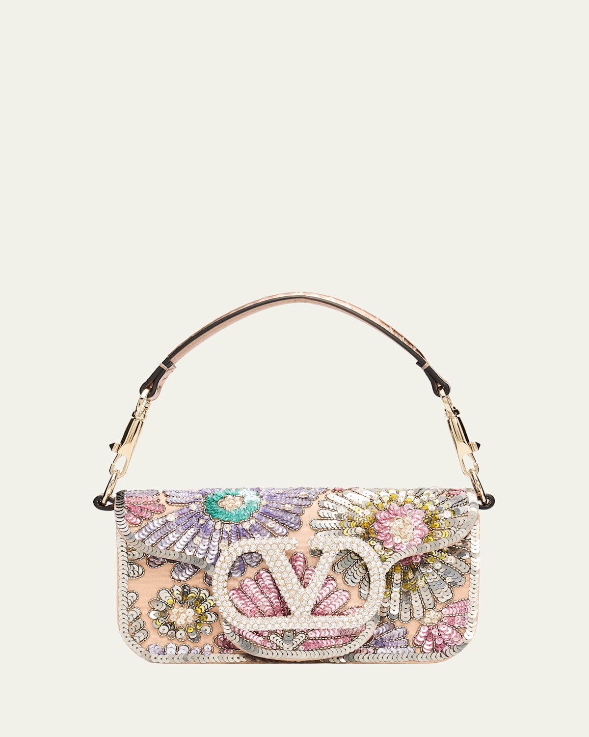 Small Crystal VLogo Sequin Burst Shoulder Bag