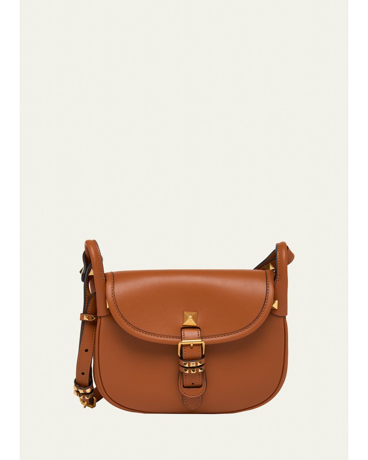Small Rockstud Leather Saddle Crossbody Bag