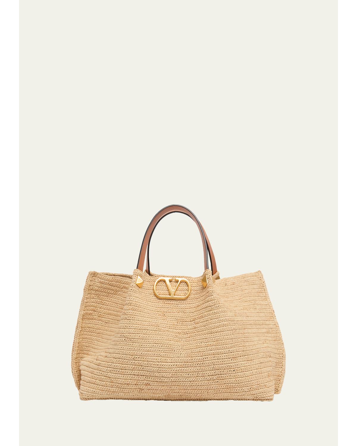 Medium Viscose Raffia Rockstud Tote Bag